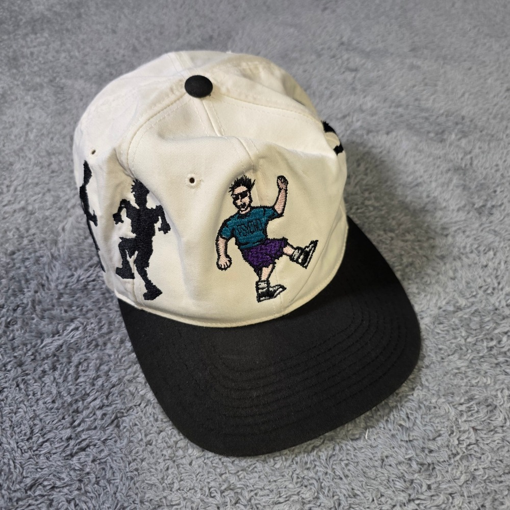 Nissun Unisex OSFA Snapback Hat Cream Black Psycho Dancing Graphic Vintage